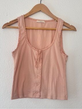 Doen Pink Lace-Trim Button Front Tank Top